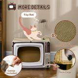 PawHut TV-Shaped Cardboard Cat House with Scratcher, Catnip and Toy Rat – 2-in-1 Cat Scratching Board