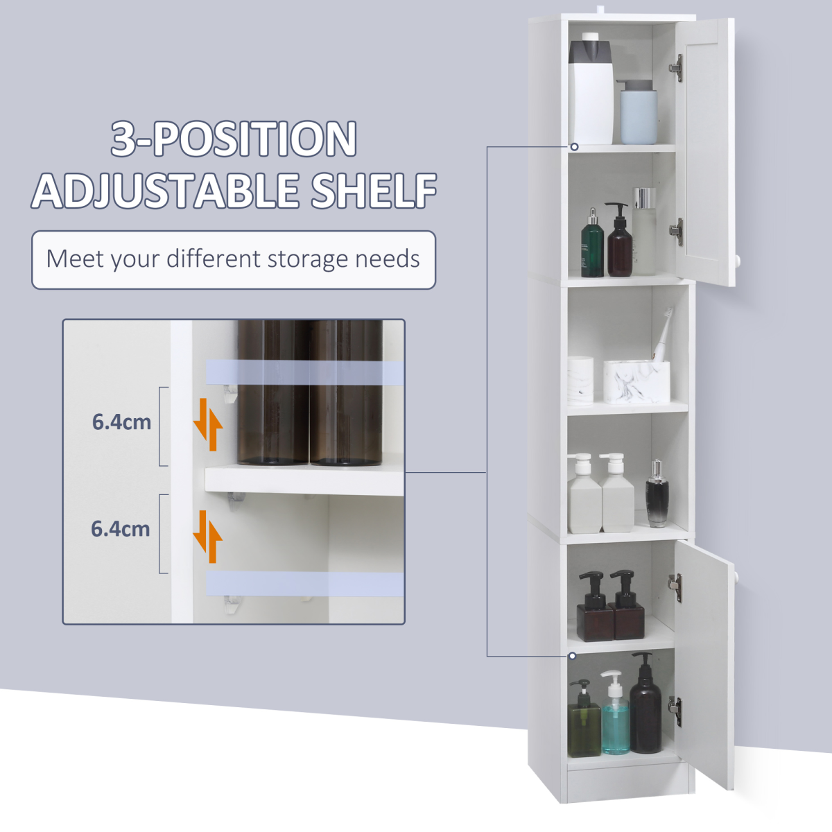 kleankin Tall Narrow Bathroom Storage Cabinet with Mirrored Door and Adjustable Shelves – Freestanding Tallboy