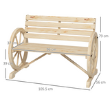Outsunny 2-Seater Solid Fir Wood Garden Bench with Wagon Wheel Armrests and High Back – Outdoor Loveseat, Natural