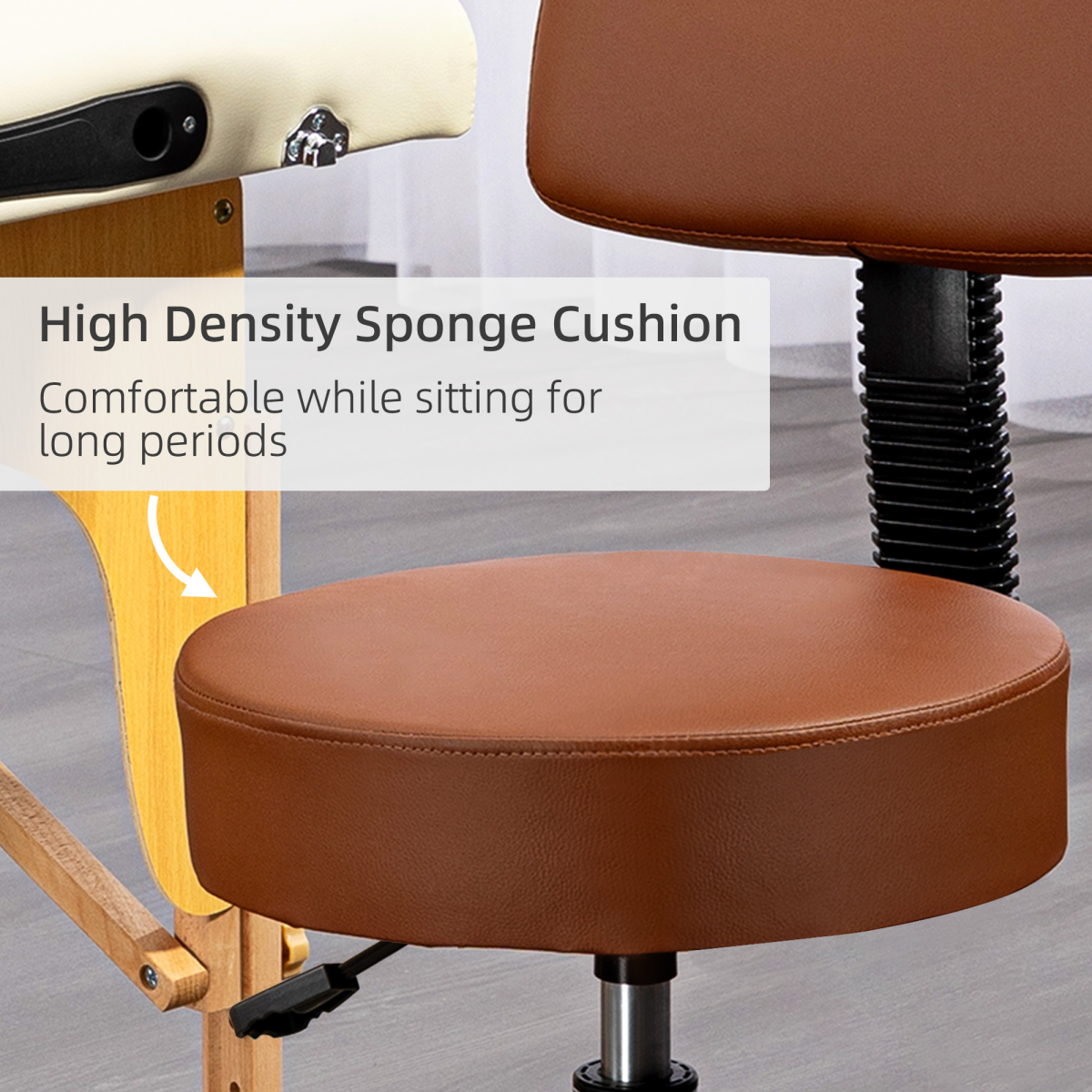HOMCOM Adjustable Swivel Salon Chair with Padded Seat, High Back and 5 Wheels – PU Leather, Brown