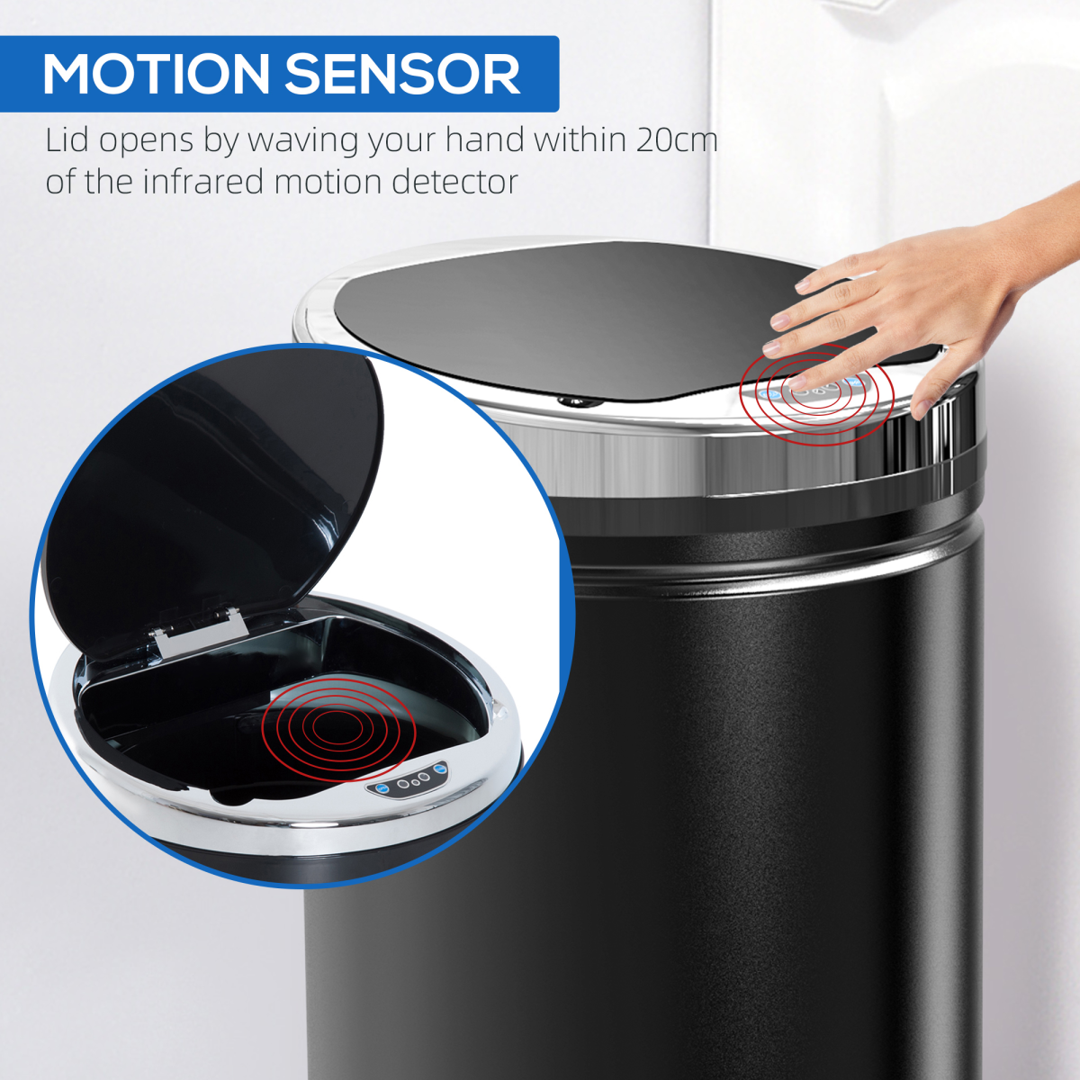 HOMCOM 42L Stainless Steel Sensor Kitchen Bin with Removable Inner Bucket – Black