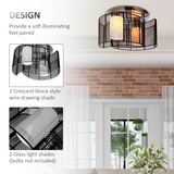 HOMCOM Flush Mount Chandelier with 2 Crescent Wire Shades and Glass Lightshades – Modern Ceiling Light