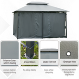 Patio Gazebo with 2-Tier Polyester Canopy & Powder-Coated Steel Frame – Extra-Large Garden Shelter, Sage Grey