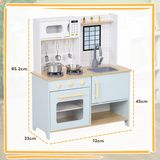 AIYAPLAY Play Kitchen with Light & Sound Stove, Microwave, Oven & Sink – Kids Kitchen Playset, Blue and White
