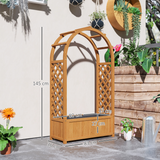 Outsunny Wooden Raised Garden Bed with Side & Arch Trellises, Drainage Holes & Fabric Liner – Fir Wood