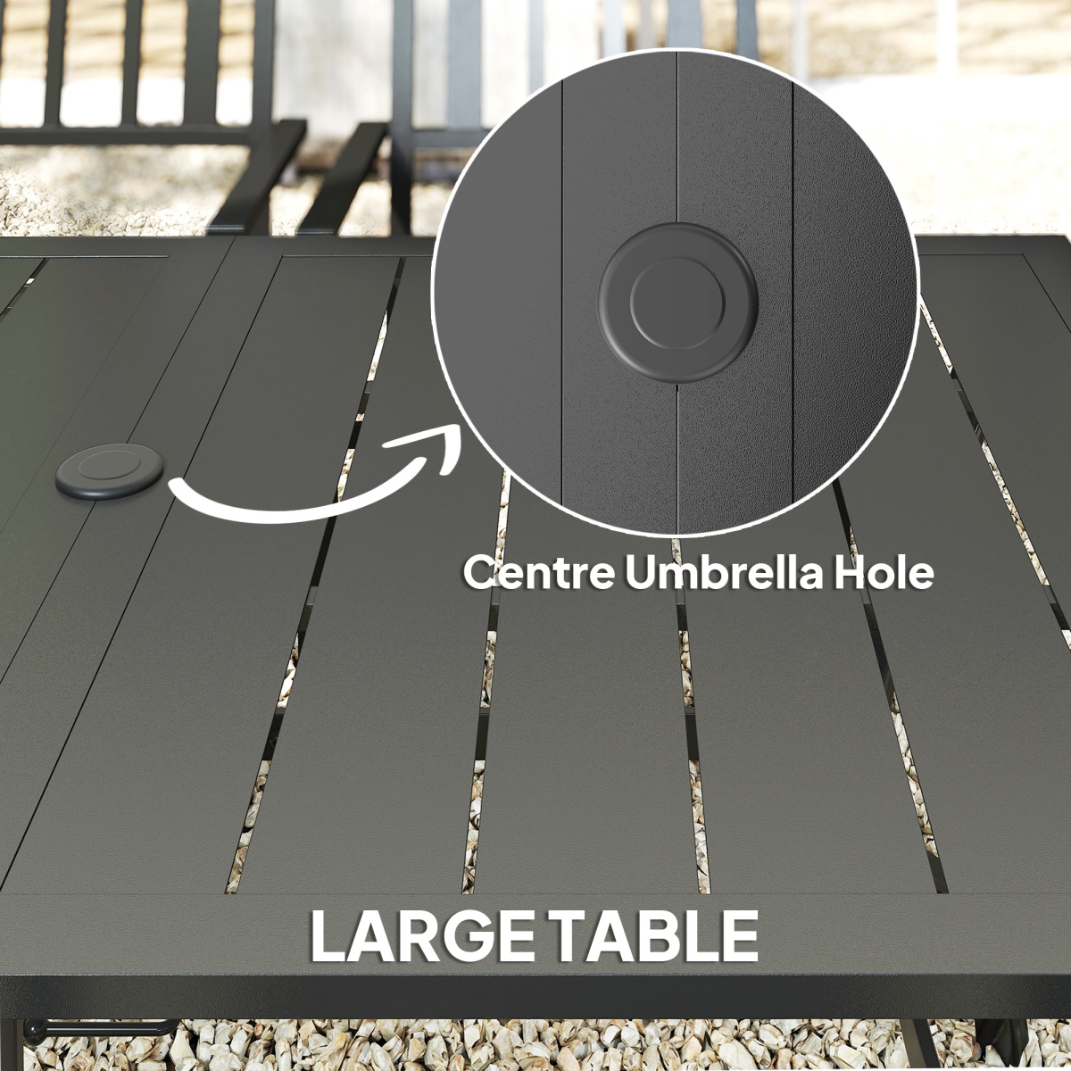 Outsunny 7-Piece Steel Patio Dining Set with 42mm Umbrella Hole – Table & 6 Stackable Chairs, Black
