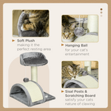 PawHut Cat Tree Kitten Activity Centre with Sisal Scratching Post, Paper Tube & Toy Ball – Beige and Grey