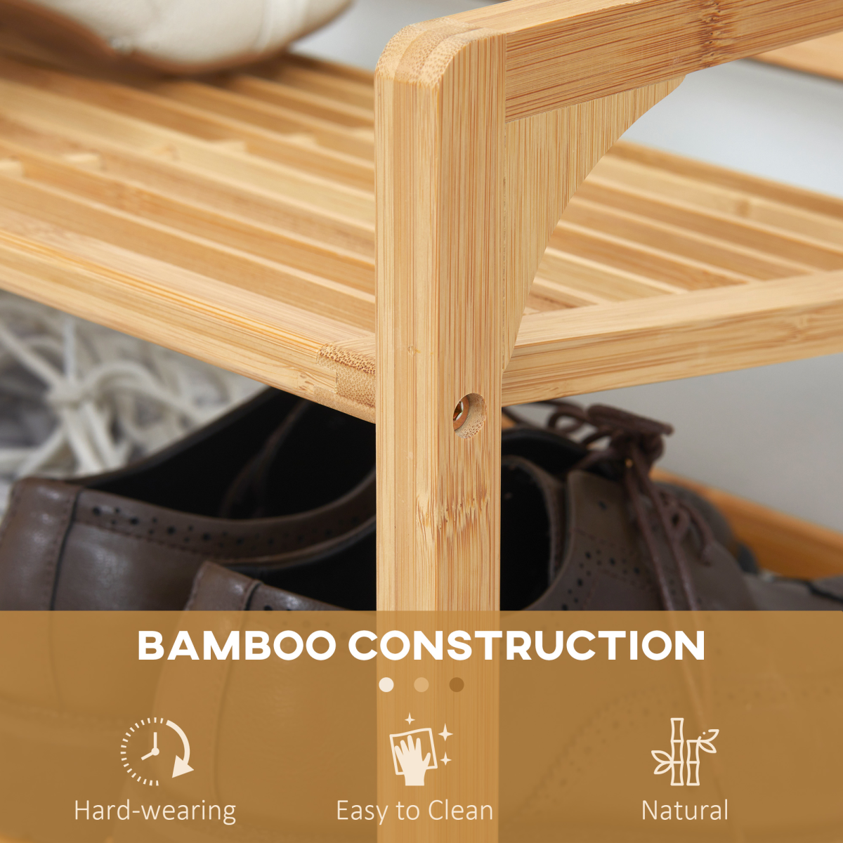 HOMCOM Bamboo Shoe Rack, 3-Tier Shoe Storage Shelf for 9 Pairs – 76 x 33 x 51cm