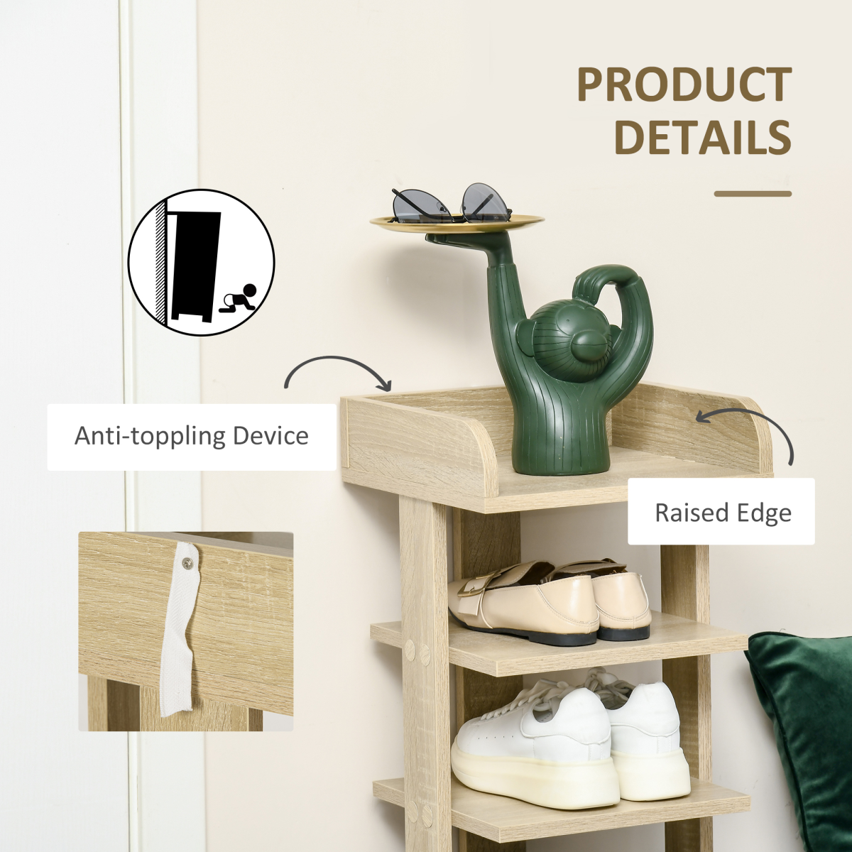 7-Tier Wooden Shoe Rack Display Shelf – Slim Vertical Hallway Storage, Oak