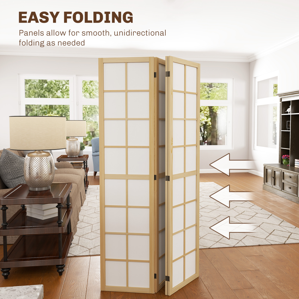 HOMCOM 4 Panel Folding Room Divider with Pine Wood Frame – Privacy Screen, 160 x 170cm
