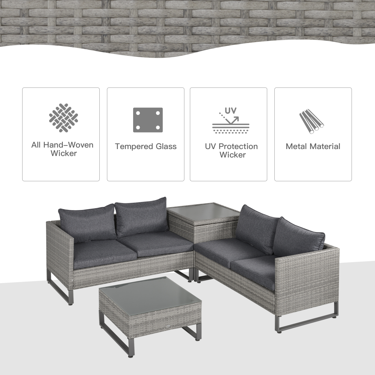 Outsunny Rattan Conservatory Sofa Set rattan weave close-up