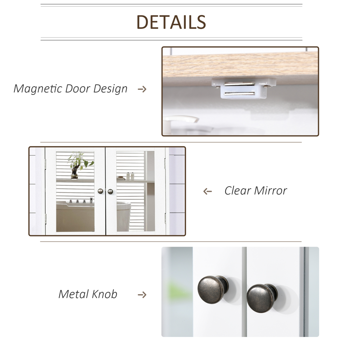 kleankin Wall-Mounted Bathroom Mirror Cabinet with Double Doors & Adjustable Shelf – Space-Saving Storage