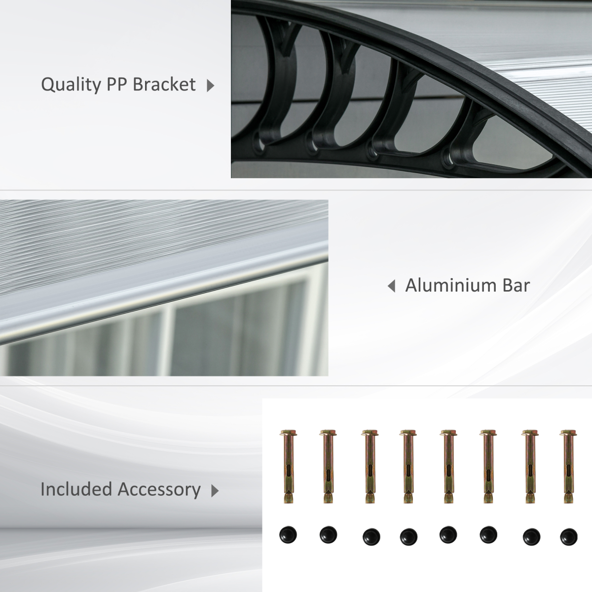 Outsunny Front Door Canopy, 300 x 100cm Curved Polycarbonate Awning – Outdoor Rain Shelter, Clear
