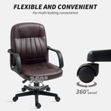 HOMCOM PU Leather Mid-Back Swivel Office Chair with 360° Swivel & Five Castors – Home Office Desk Chair, Dark Brown