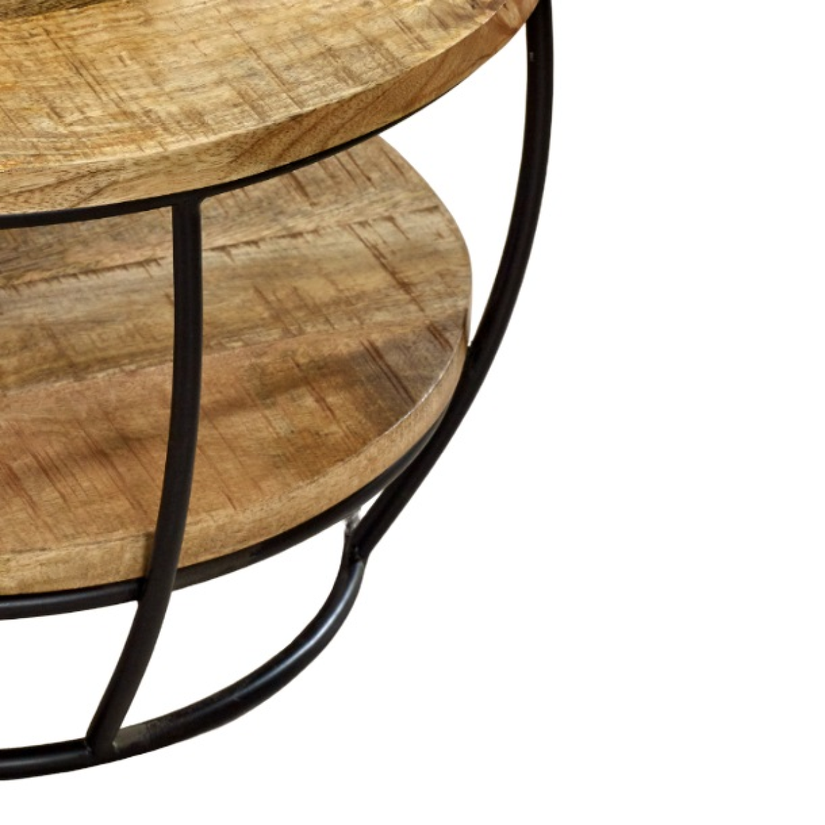 Indian Hub Surrey Solid Mango Wood & Metal Coffee Table with Lower Shelf – Handmade Living Room Table