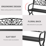 Outsunny Steel Garden Bench, 2-Seater Outdoor Seating with Decorative Backrest – Patio & Garden Furniture, Black