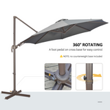 Outsunny 3m Cantilever Parasol with 360° Rotation, 4-Position Tilt & Foot Pedal – Roma Garden Umbrella, Grey