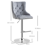 HOMCOM Set of 2 Adjustable Swivel Bar Stools with Backrest & Footrest – Padded Breakfast Bar Seats, Grey
