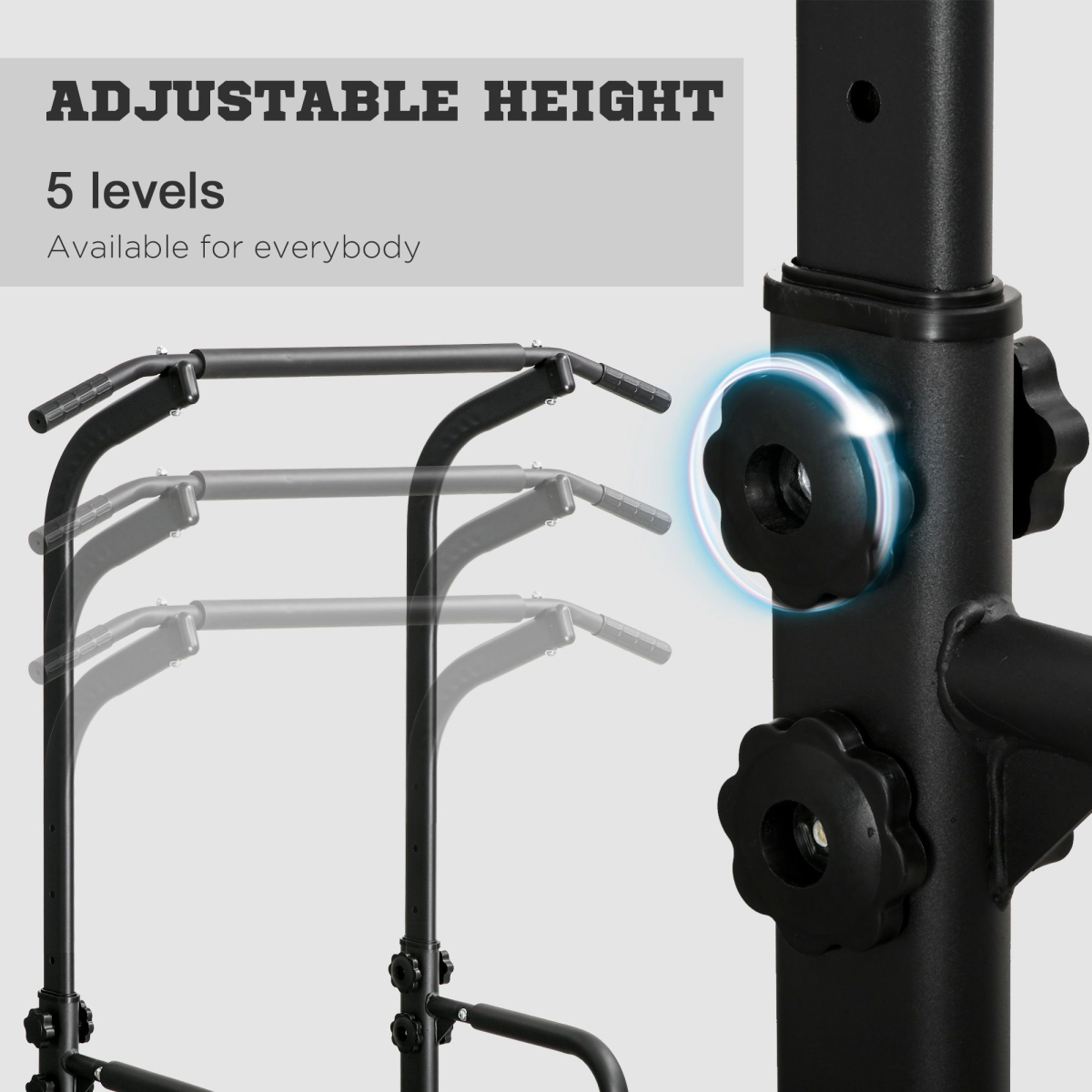 HOMCOM Power Tower Dip Station with Pull Up Bar, 5 Height Levels – Freestanding Home Gym Push Up Equipment