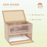 PawHut Wooden Hamster Cage with 2 Levels, Openable Mesh Roof & Ramp – Small Animal Hutch, 60 x 35 x 42cm