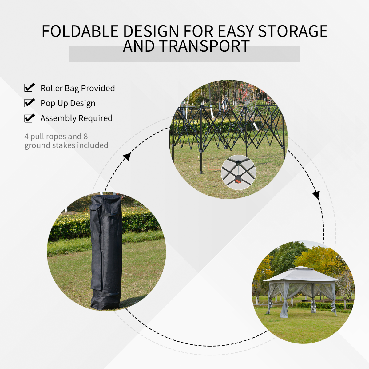 Outsunny 3.6x3m Foldable Pop-Up Party Canopy with Steel Frame, Mesh Sidewalls & Roller Bag