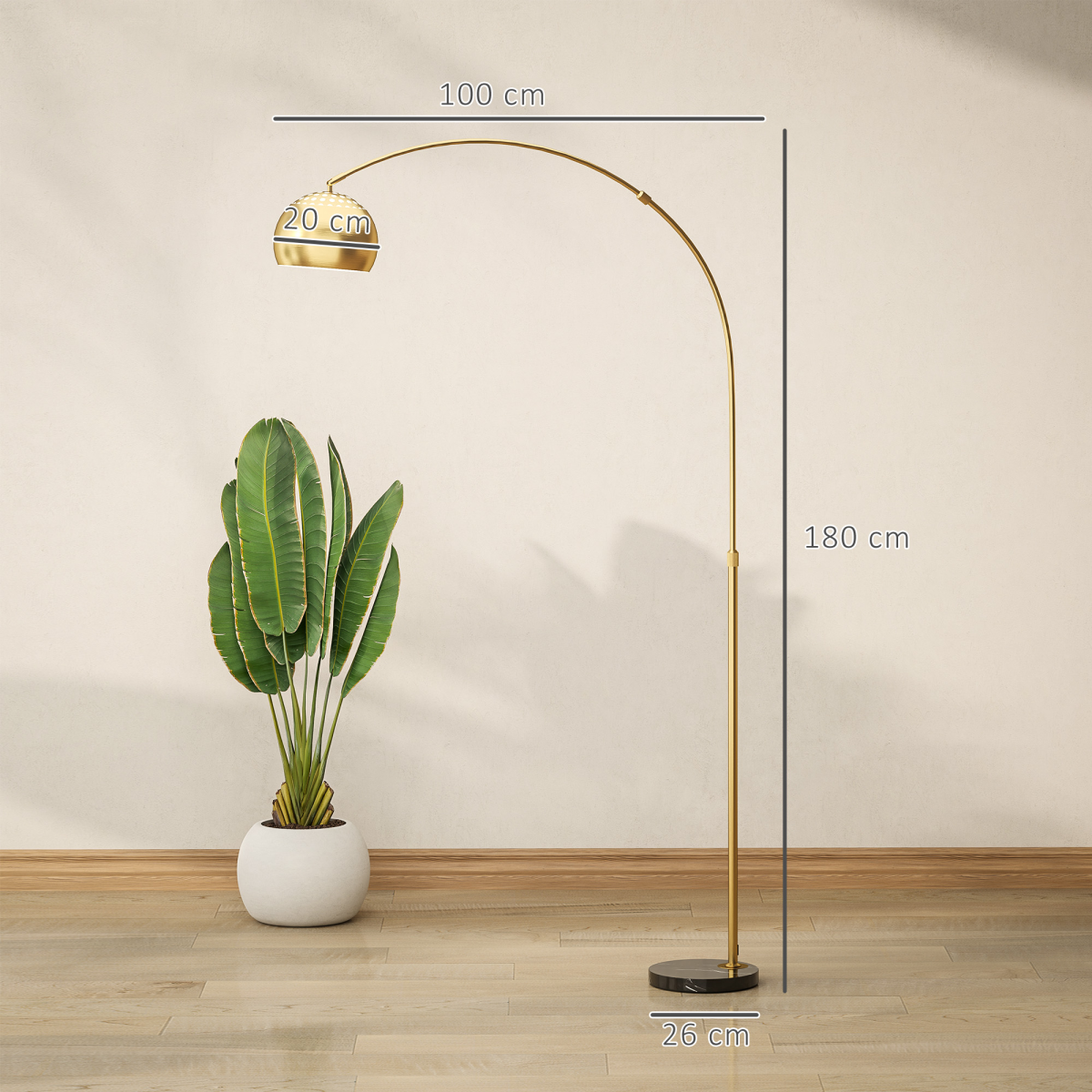 HOMCOM Arc Floor Lamp for Living Room, Free Standing Tall Lamp, Gold Tone