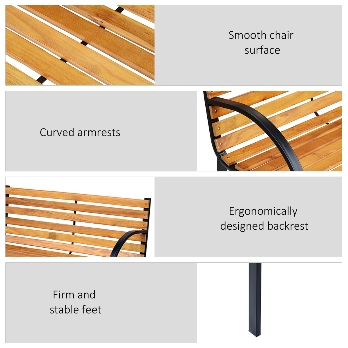 Outsunny 2-Seater Garden Bench with Steel Frame and Hardwood Slats, 122 x 60 x 80cm