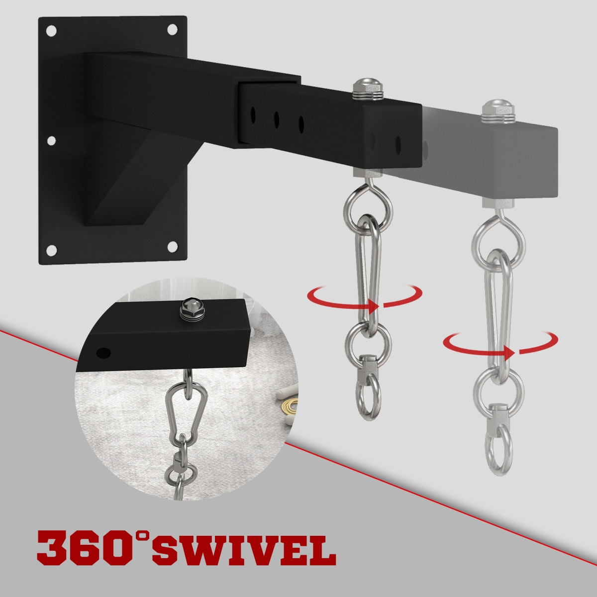 SPORTNOW Adjustable Punch Bag Wall Bracket, 5 Lengths, Steel with 360° Swivel Hook – Boxing Training, Black