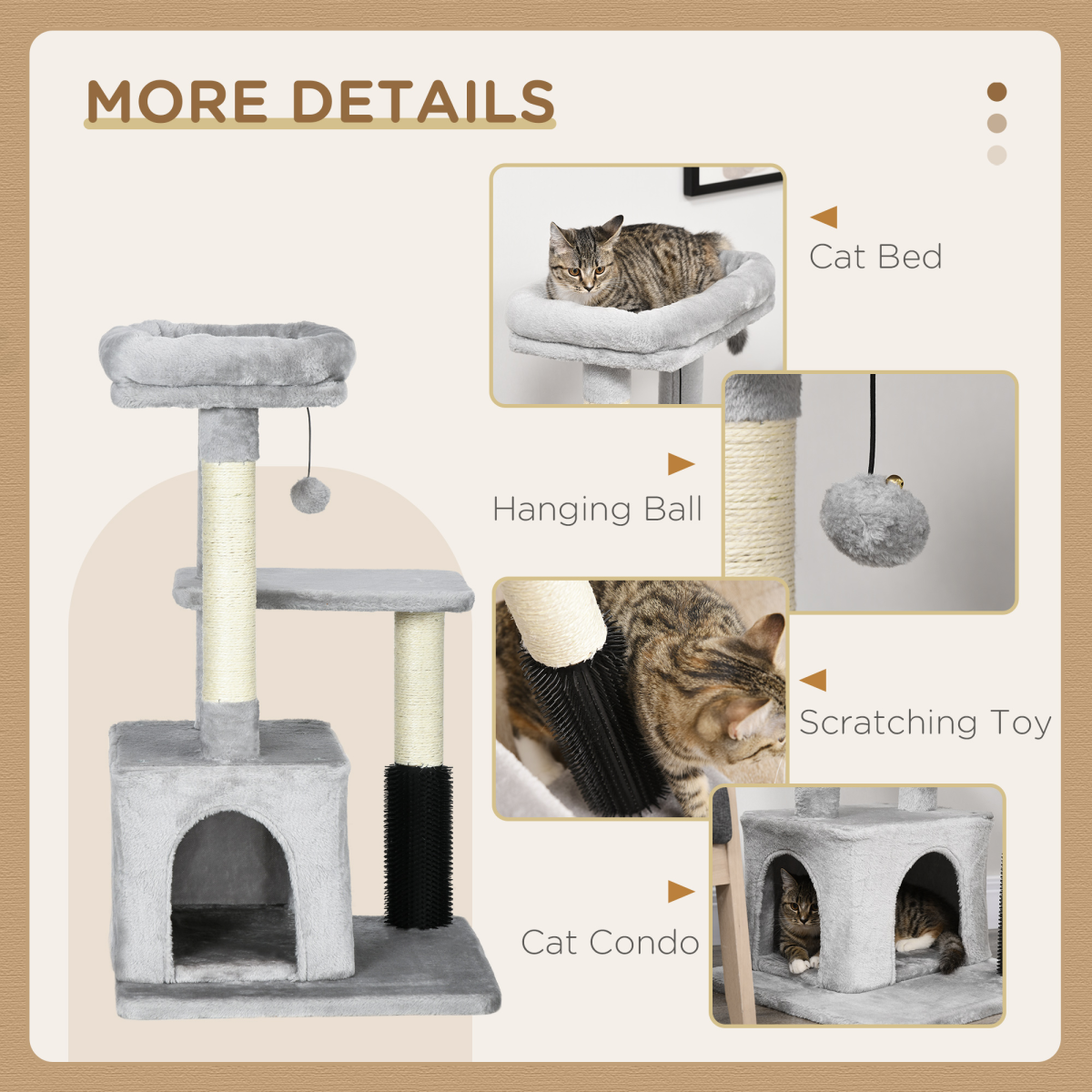 Pawhut Multi-Level Cat Tree with Sisal Scratching Posts, Padded Bed & Hanging Toy – Climbing Activity Centre