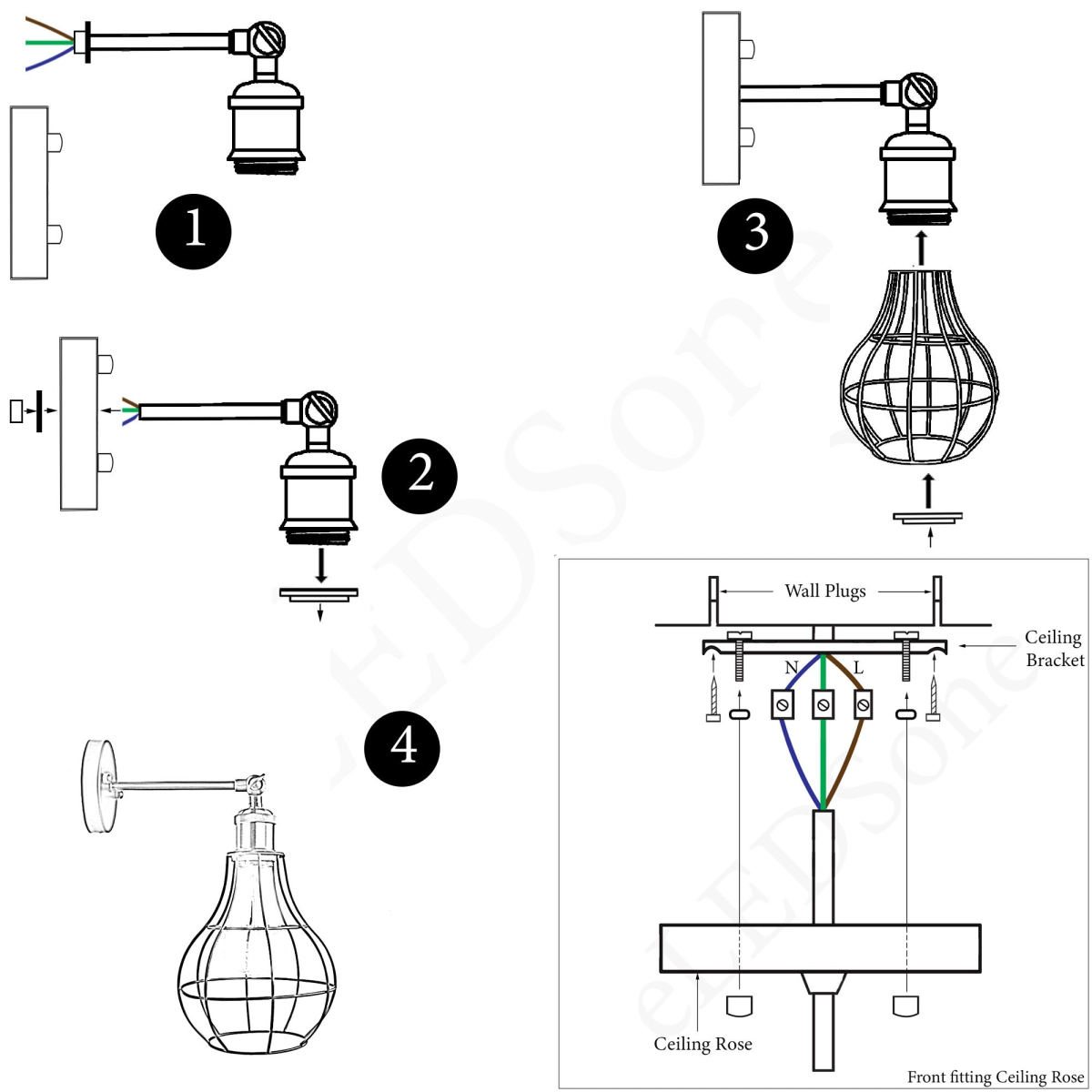 LEDSone Vintage Metal Cage Wall Light with Bulb Included – Modern Wall Sconce for Home Décor, E27