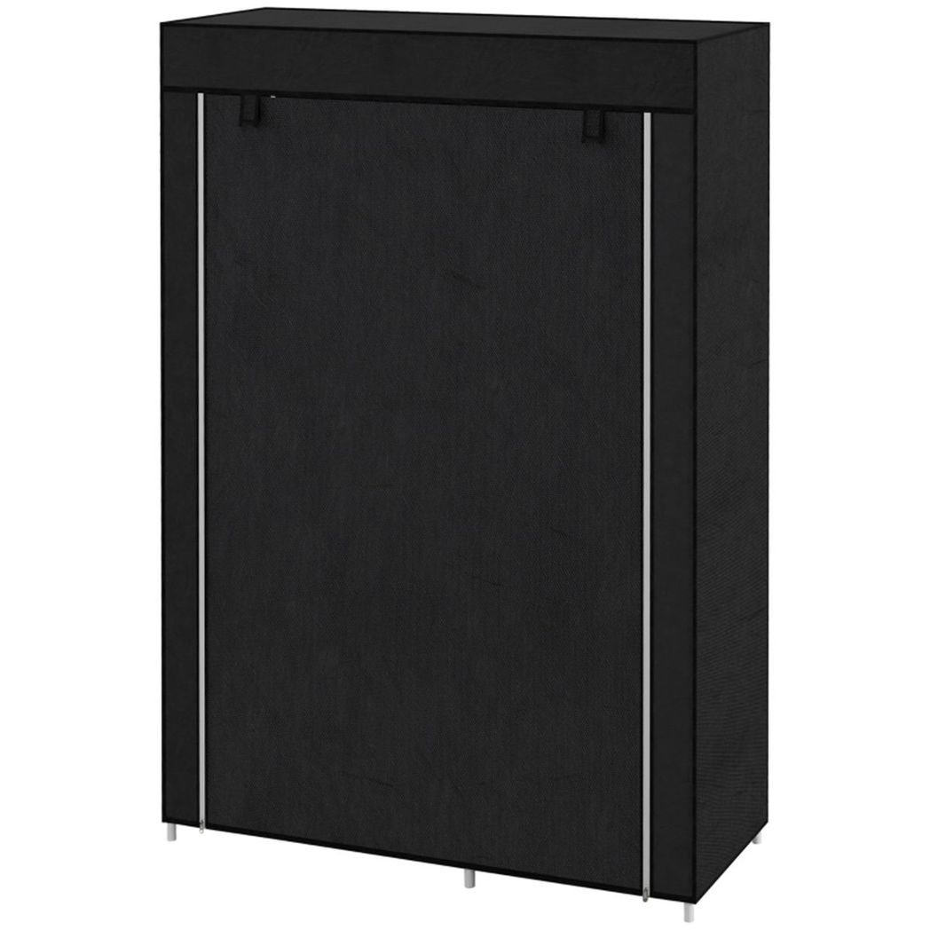 Chester Fabric Wardrobe with Hanging Rail, 6 Shelves and Roll-Up Door – Steel Frame Clothes Storage, Black