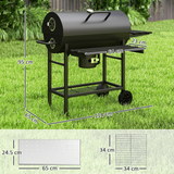 Outsunny Charcoal BBQ Grill with Warming Rack, Thermometer and Foldable Side Tables on Wheels – Garden Barbecue, Black