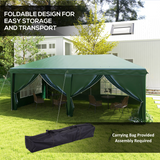 Outsunny 3 x 6m Pop-Up Gazebo Party Tent with 6 Removable Sidewalls & Carry Bag – Steel Frame Marquee, Green