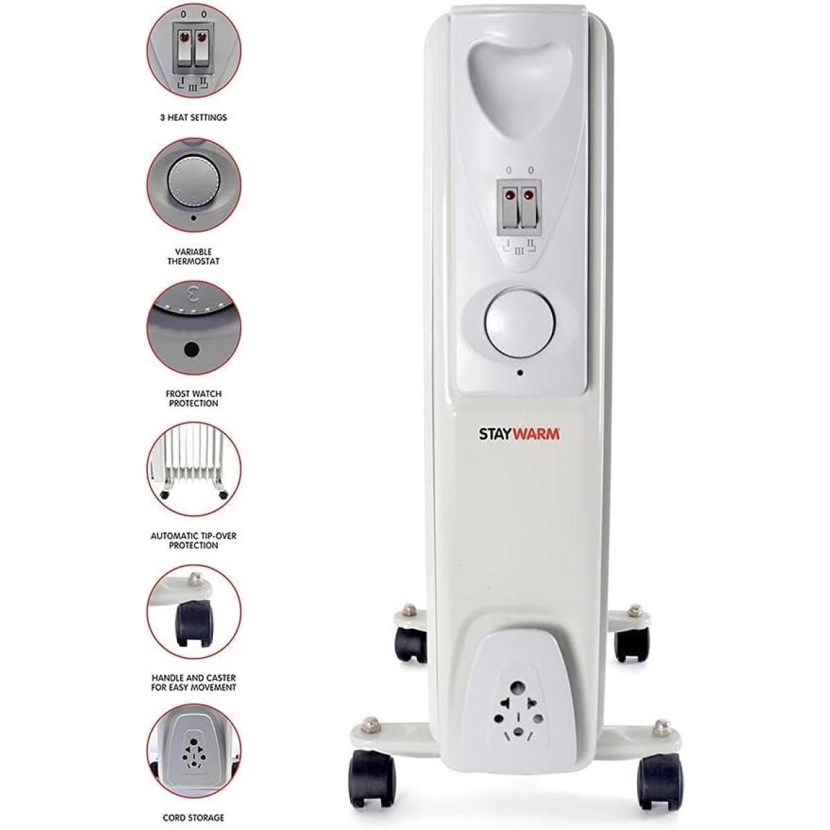 StayWarm 2000W 9 Fin Oil Filled Radiator with Variable Thermostat & Castor Wheels – Grey