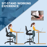 Vinsetto Tall Draughtsman Chair with Flip-Up Arms & Footrest Ring – Drafting Stool, Black