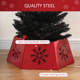 HOMCOM Hexagon Christmas Tree Base Cover with Hollow Snowflake Patterns – Festive Tree Stand Skirt, Red