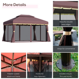 Outsunny Aluminium Frame Garden Gazebo with Side Curtains & Mesh Nets – Shade and Insect Protection, Coffee