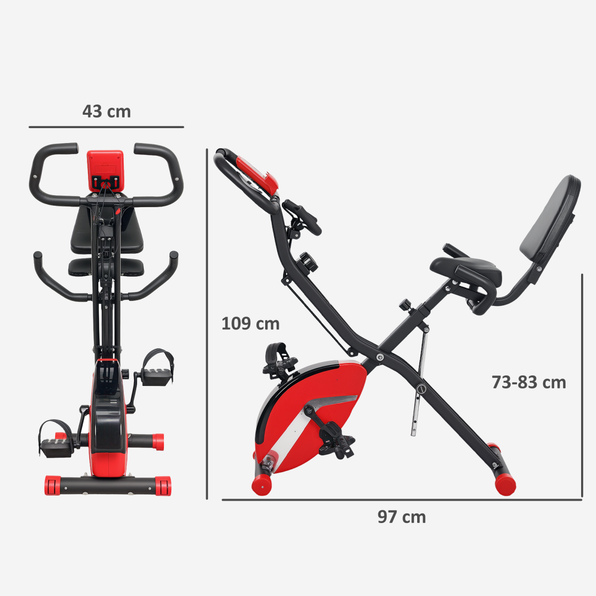 SPORTNOW Folding Exercise Bike with 8-Level Magnetic Resistance, Arm Bands & Hand Pulse Sensor – Home Cardio, Red