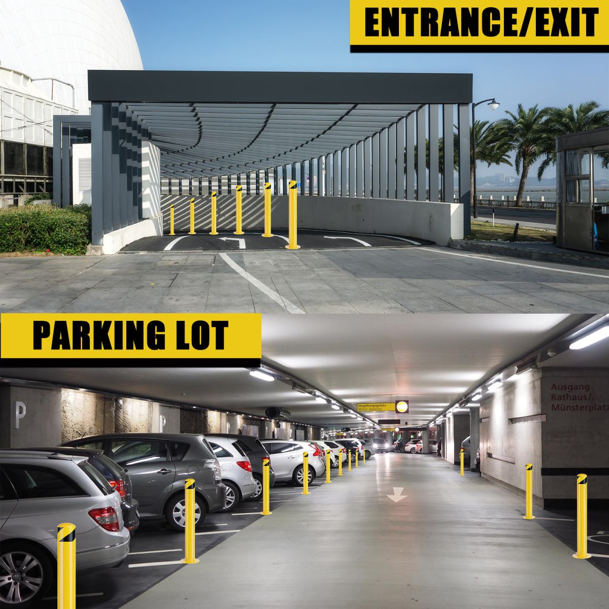 Yellow Steel Parking Bollard Post, 122cm (48in) with 11.4cm Diameter – Powder Coated Safety Barrier