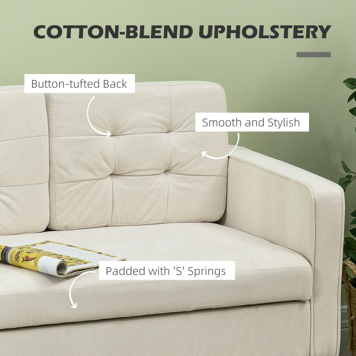 HOMCOM Cream Loveseat Sofa in living room setting