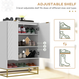 HOMCOM Shoe Cabinet with 2 Chevron Doors & Adjustable Shelf – Hallway Storage for 12 Pairs