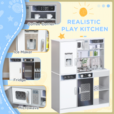 AIYAPLAY Play Kitchen with Lights, Sounds, Microwave, Fridge and Coffee Maker – Pretend Toy Kitchen, White
