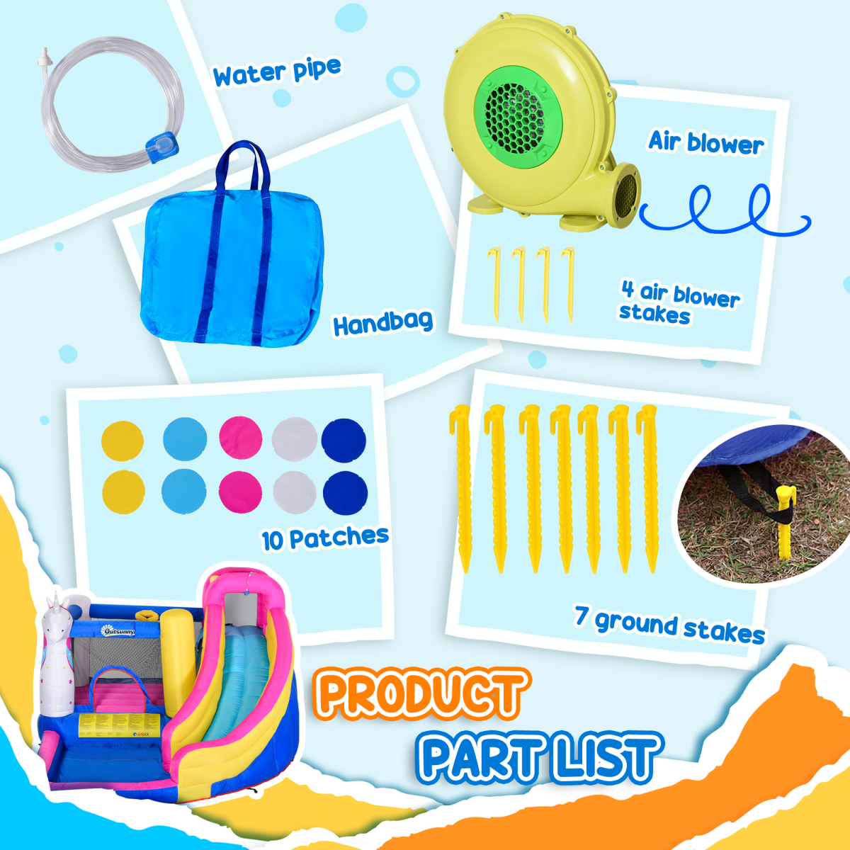 Outsunny 5 in 1 Bouncy Castle with Slide, Pool, Trampoline, Climbing Wall & Blower – Kids Ages 3-8