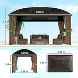 Outsunny 3x4m Hardtop Gazebo with Curtains & Mosquito Netting – Aluminium Frame Garden Pavilion, Brown/Bronze