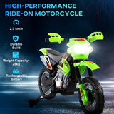 Kids 6V Electric Ride-On Motorbike with Headlights, Music and Horn – Motocross Style for Ages 3–6, Green