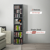 Tall Narrow Bookcase Storage Cabinet for 260 CDs / 120 DVDs – Slim Bookshelf with Anti-Tipping Straps, Grey