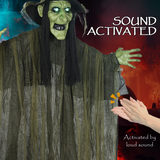 Outsunny Voice Activated Halloween Animatronic Hanging Witch – 170 cm Life-Size Decoration, Green