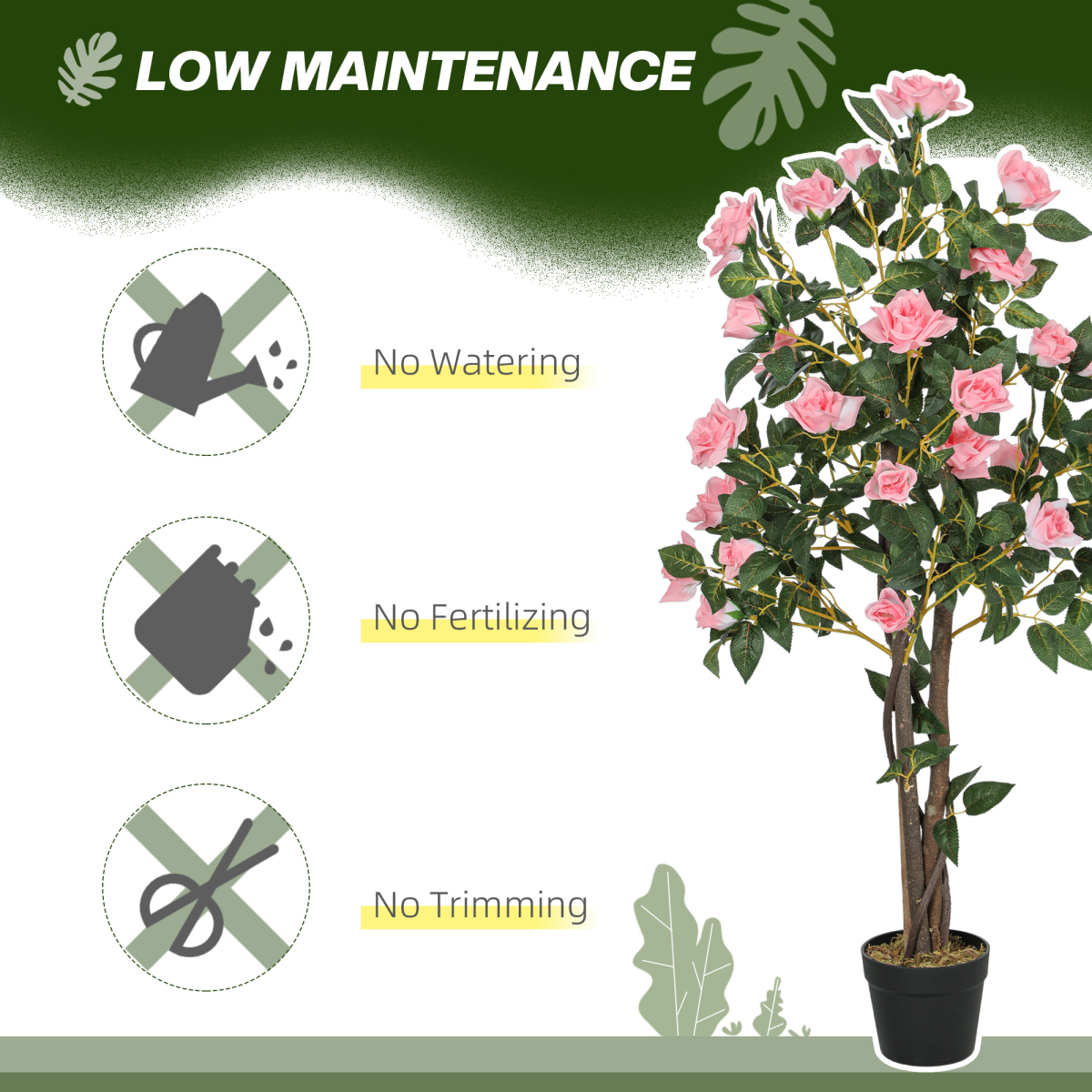 HOMCOM Set of 2 Decorative Artificial Plants Rose Trees in Pot, Pink