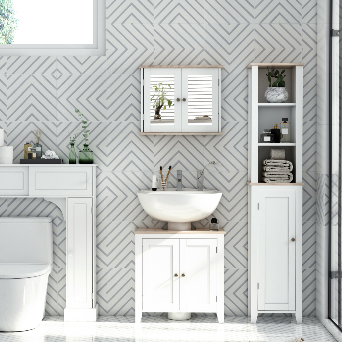 kleankin Pedestal Under-Sink Bathroom Cabinet with Double Doors – Space-Saving Storage for Small Bathrooms