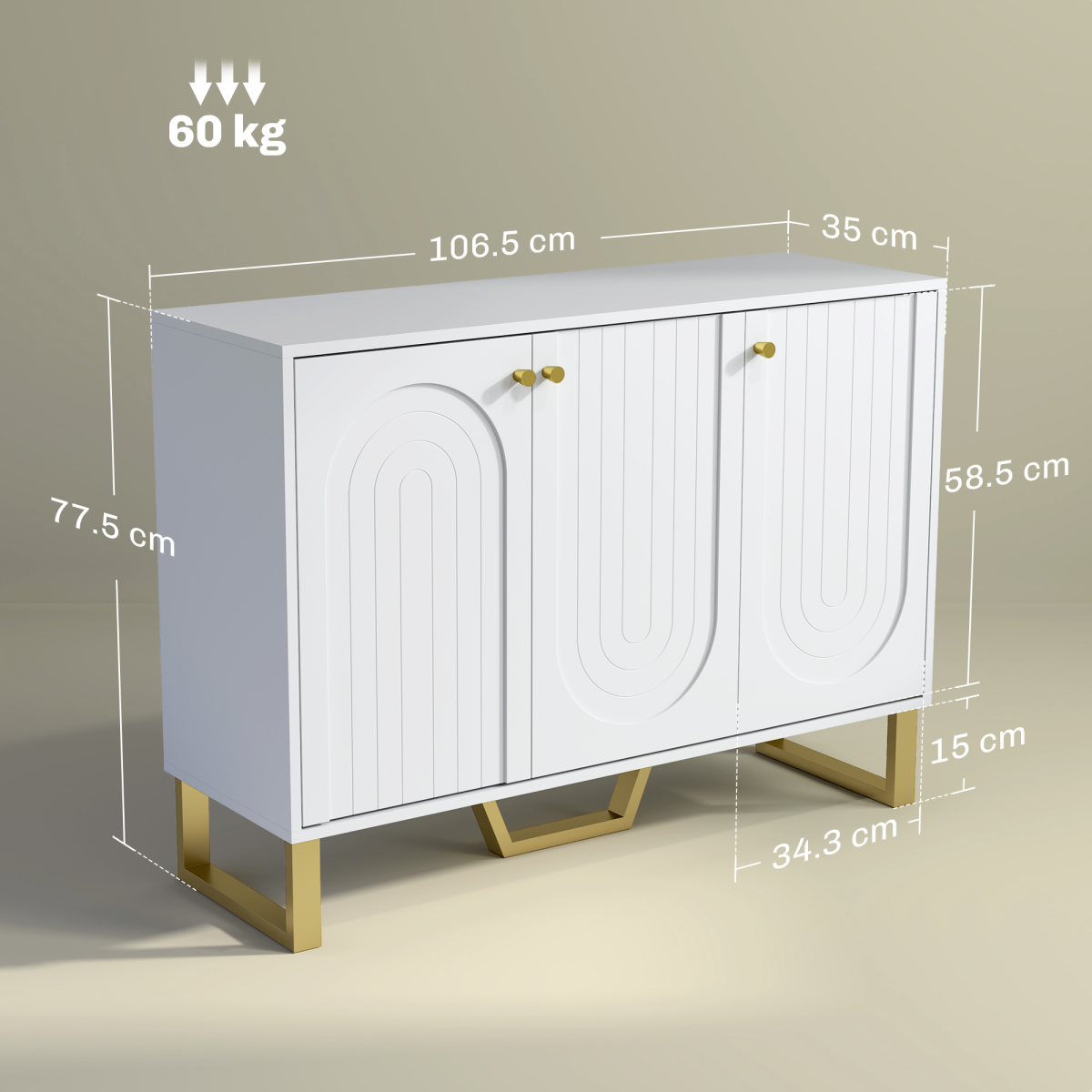 HOMCOM Living Room Sideboard with Doors & Three-Level Adjustable Shelves – Storage Cabinet, White